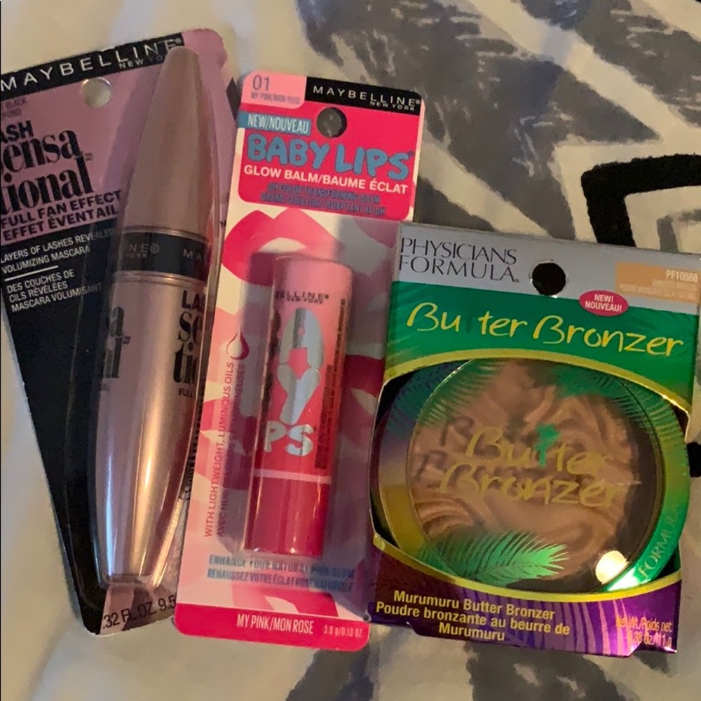Set of mascara lip balm and bronzer
